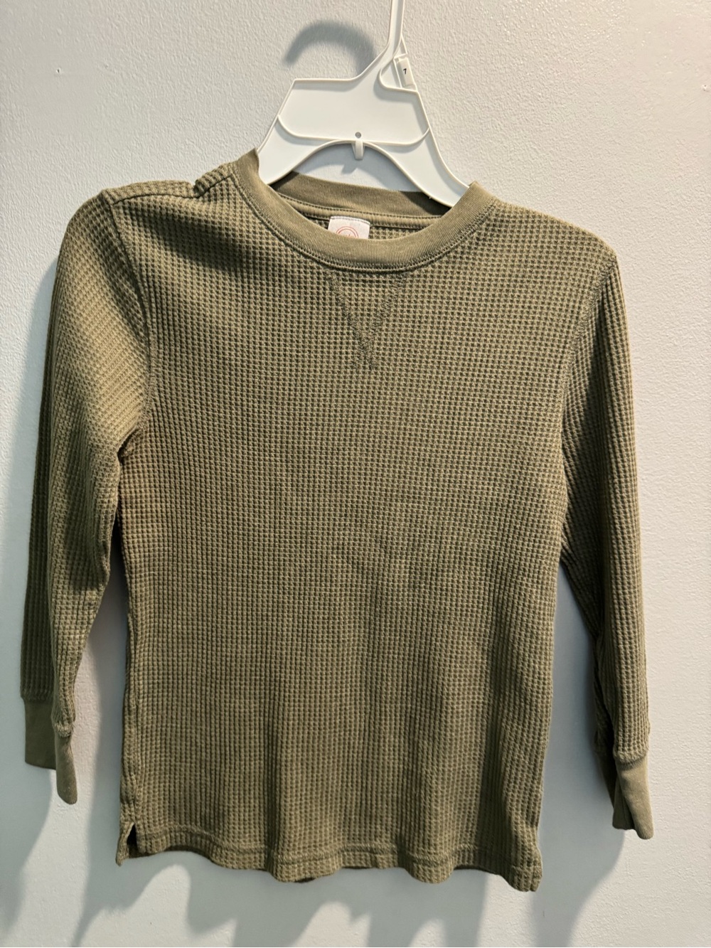 Boys/Kids Waffle Knit Long Sleeve Top - Olive Green Wonder Nation Size 6/7